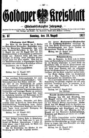 Goldaper Kreisblatt vom 19.08.1917
