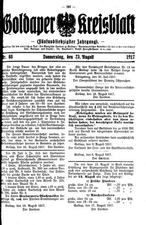 Goldaper Kreisblatt vom 23.08.1917