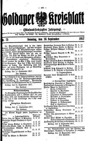 Goldaper Kreisblatt vom 16.09.1917