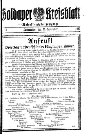 Goldaper Kreisblatt vom 20.09.1917
