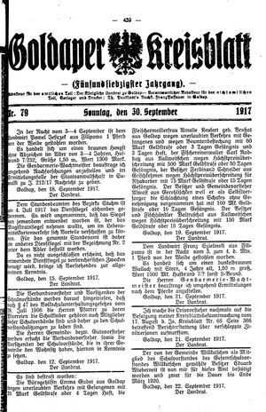 Goldaper Kreisblatt vom 30.09.1917