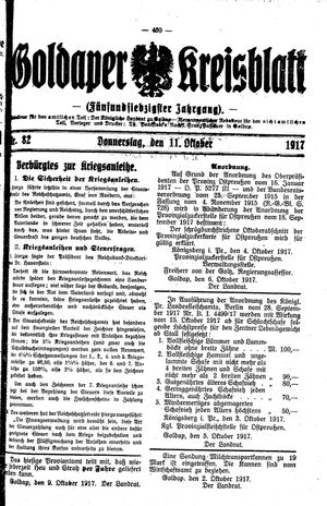 Goldaper Kreisblatt vom 11.10.1917
