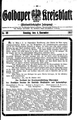 Goldaper Kreisblatt vom 04.11.1917