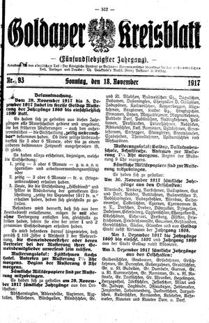 Goldaper Kreisblatt vom 18.11.1917