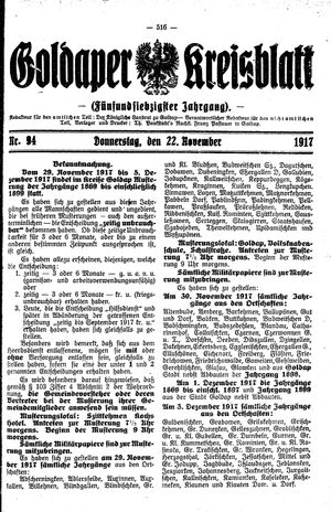 Goldaper Kreisblatt vom 22.11.1917