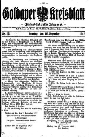 Goldaper Kreisblatt vom 16.12.1917