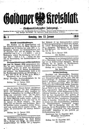 Goldaper Kreisblatt vom 13.01.1918