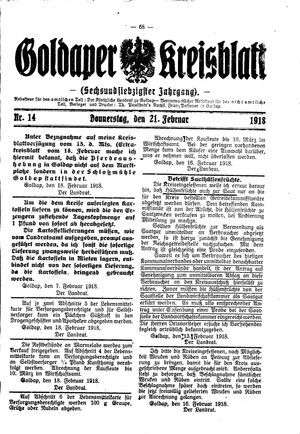 Goldaper Kreisblatt vom 21.02.1918