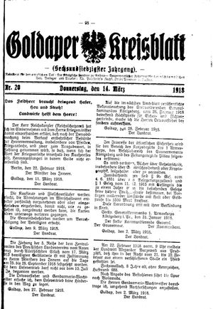 Goldaper Kreisblatt vom 14.03.1918