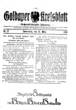 Goldaper Kreisblatt on Mar 21, 1918