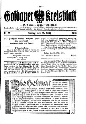 Goldaper Kreisblatt vom 31.03.1918