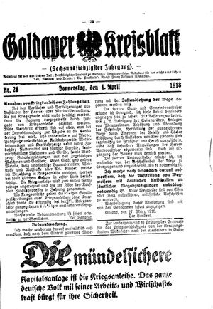 Goldaper Kreisblatt vom 04.04.1918