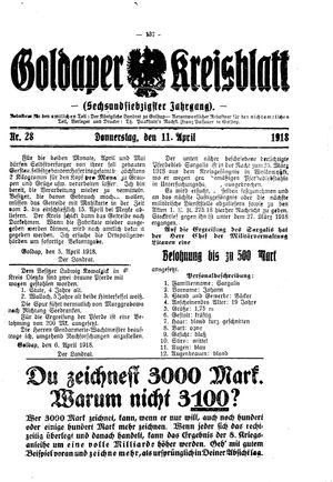 Goldaper Kreisblatt on Apr 11, 1918