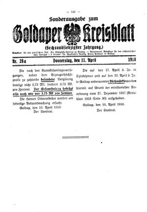 Goldaper Kreisblatt on Apr 11, 1918