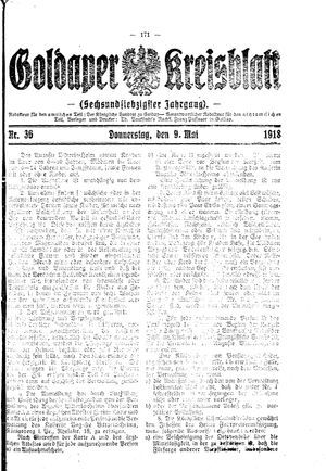 Goldaper Kreisblatt vom 09.05.1918