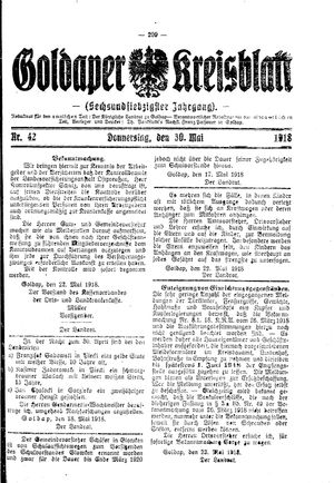 Goldaper Kreisblatt on May 30, 1918