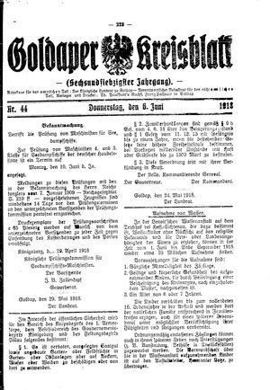 Goldaper Kreisblatt vom 06.06.1918