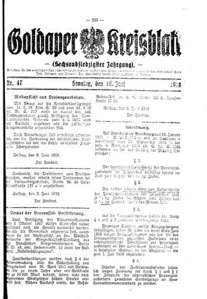 Goldaper Kreisblatt vom 16.06.1918