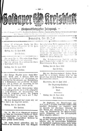 Goldaper Kreisblatt vom 27.06.1918