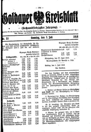 Goldaper Kreisblatt vom 07.07.1918