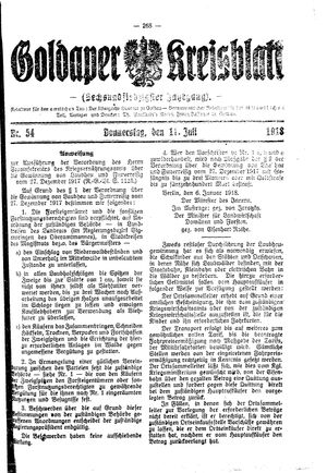 Goldaper Kreisblatt vom 11.07.1918