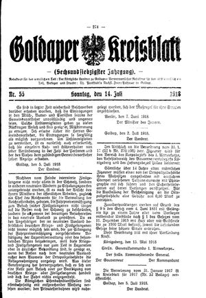 Goldaper Kreisblatt vom 14.07.1918