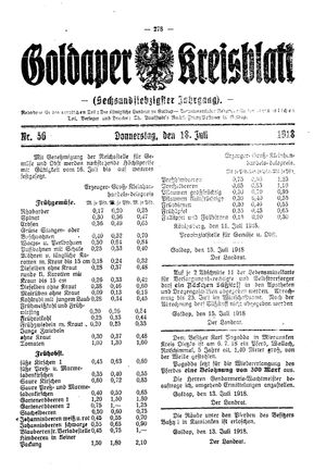 Goldaper Kreisblatt vom 18.07.1918