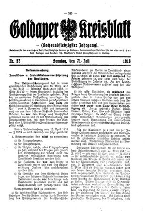 Goldaper Kreisblatt vom 21.07.1918