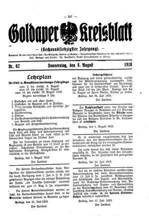 Goldaper Kreisblatt vom 08.08.1918