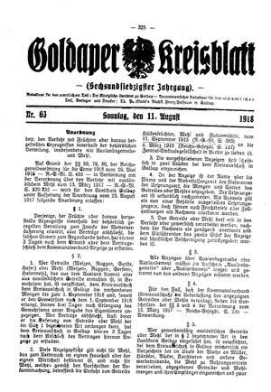 Goldaper Kreisblatt vom 11.08.1918