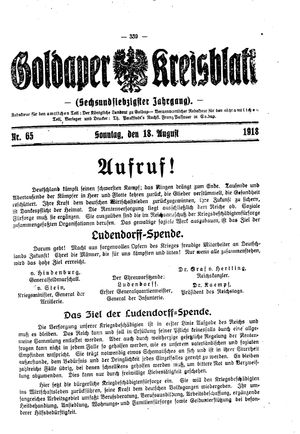 Goldaper Kreisblatt vom 18.08.1918