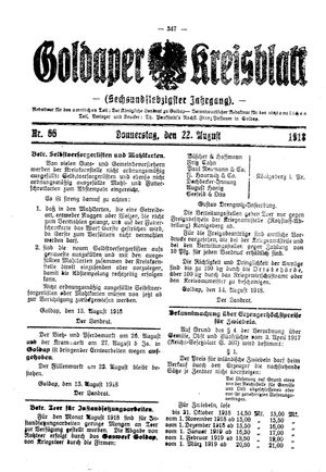 Goldaper Kreisblatt vom 22.08.1918