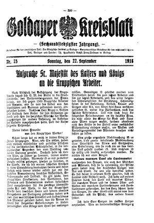 Goldaper Kreisblatt vom 22.09.1918