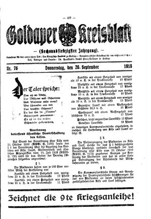 Goldaper Kreisblatt vom 26.09.1918