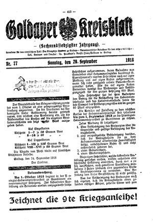 Goldaper Kreisblatt vom 29.09.1918