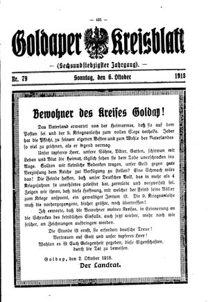 Goldaper Kreisblatt vom 06.10.1918