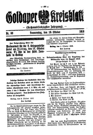 Goldaper Kreisblatt vom 10.10.1918