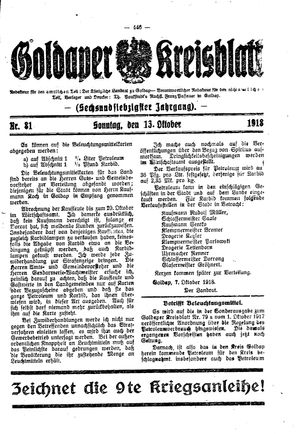 Goldaper Kreisblatt vom 13.10.1918