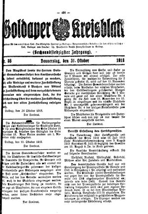 Goldaper Kreisblatt vom 31.10.1918
