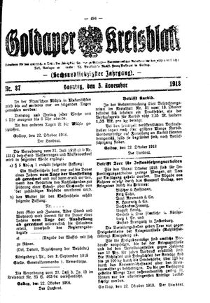 Goldaper Kreisblatt vom 03.11.1918