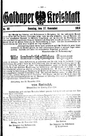 Goldaper Kreisblatt vom 14.11.1918