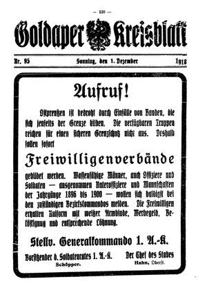 Goldaper Kreisblatt vom 01.12.1918