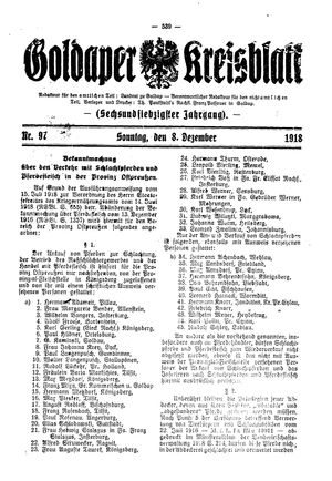 Goldaper Kreisblatt vom 08.12.1918
