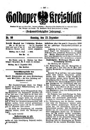 Goldaper Kreisblatt vom 15.12.1918