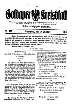 Goldaper Kreisblatt vom 19.12.1918
