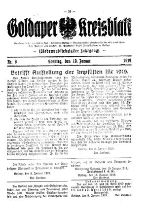Goldaper Kreisblatt vom 19.01.1919