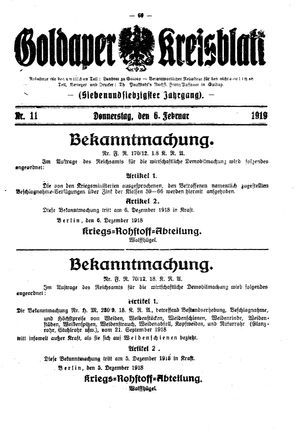 Goldaper Kreisblatt vom 06.02.1919
