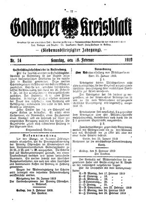 Goldaper Kreisblatt vom 16.02.1919