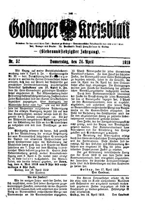 Goldaper Kreisblatt on Apr 24, 1919