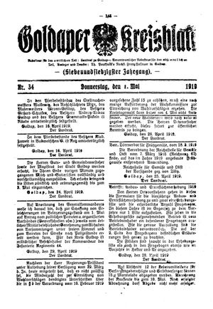 Goldaper Kreisblatt vom 01.05.1919